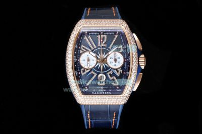 Swiss Replica Franck Muller V45 Yachting 7750 Blue Dial Diamond Case Watch 
